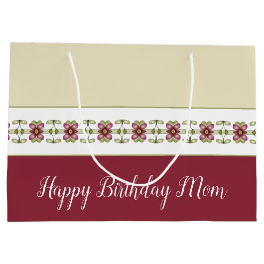 Burgundy Floral Pattern Große Geschenktüte (Rückseite)