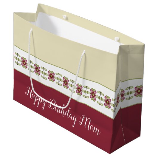 Burgundy Floral Pattern Große Geschenktüte (Vorderseite Schrägansicht)