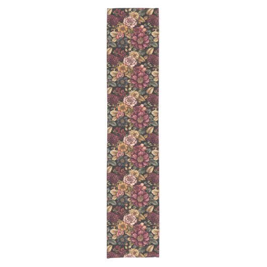 Burgundy Floral Pattern Kurzer Tischläufer (Vorderseite)