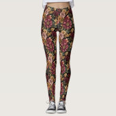 Burgundy Floral Pattern Leggings (Vorderseite)