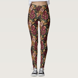 Burgundy Floral Pattern Leggings