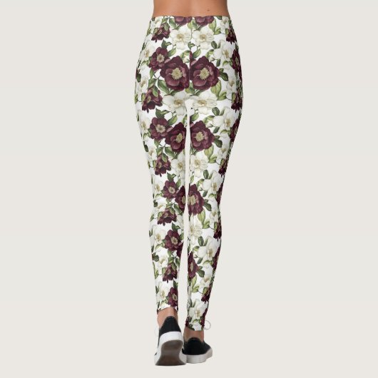 Burgundy Floral Pattern Leggings (Rückseite)