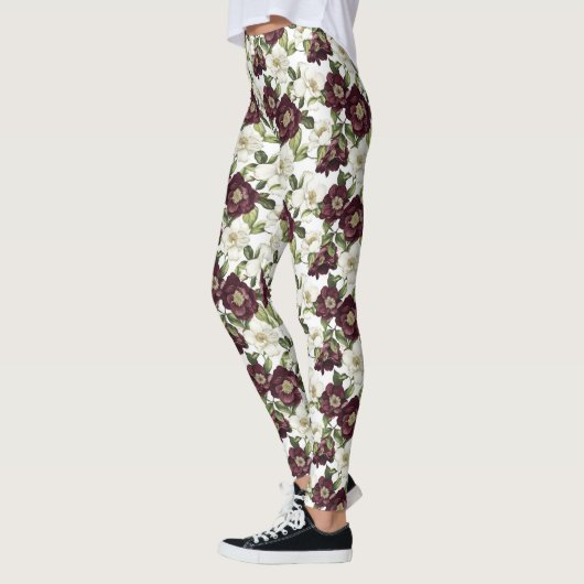 Burgundy Floral Pattern Leggings (Links)