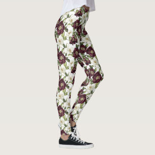 Burgundy Floral Pattern Leggings