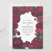 Burgundy Floral Photo and QR Code Wedding Einladung (Vorderseite)