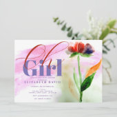 Burgundy Floral Pink Abstrakt Baby Girl Dusche Einladung (Stehend Vorderseite)