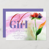 Burgundy Floral Pink Abstrakt Baby Girl Dusche Einladung (Vorne/Hinten)