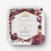 Burgundy Floral Presentación de 3 años Pappteller (Vorderseite)