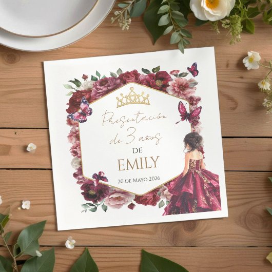 Burgundy Floral Presentación de 3 años Serviette