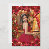 Burgundy Floral Princess Gold Quinceanera Einladung (Rückseite)