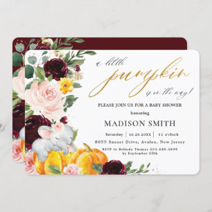 Burgundy Floral Pumpkin Elephant Baby Dusche Einladung