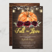 Burgundy Floral Pumpkin Fall in Liebe Brautparty Einladung (Vorne/Hinten)