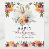 Burgundy Floral Pumpkin Happy Thanksgiving Weinetikett (Einzelnes Label)