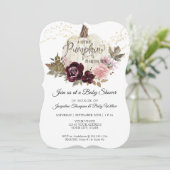 Burgundy Floral Pumpkin Pink Gold Baby Girl Dusche Einladung (Stehend Vorderseite)