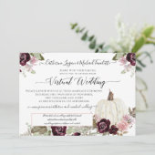 Burgundy Floral Pumpkin Rustic Virtual Wedding Einladung (Stehend Vorderseite)