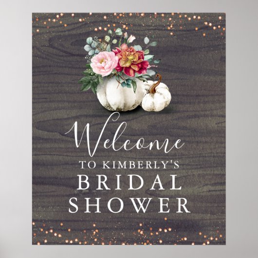 Burgundy Floral Pumpkins Brautparty Willkommen Poster (Vorne)