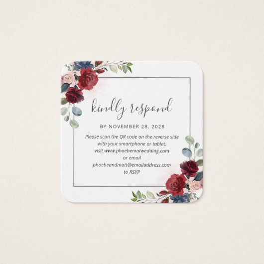 Burgundy Floral QR Code Wedding Website UAWG (Vorderseite)