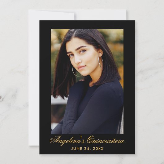 Burgundy Floral Quinceanera Black Gold Foto Zurück Einladung (Rückseite)