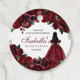 Burgundy Floral Quinceanera Circle Favor Tags Geschenkanhänger