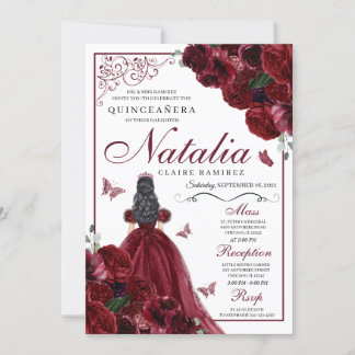 Burgundy Floral Quinceanera Geburtstagseinladung Einladung
