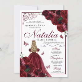 Burgundy Floral Quinceanera Geburtstagseinladung Einladung