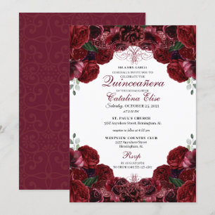Burgundy Floral Quinceanera Geburtstagseinladung Einladung
