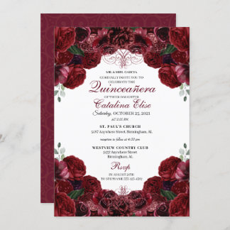 Burgundy Floral Quinceanera Geburtstagseinladung Einladung