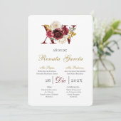 Burgundy floral quinceañera invitation einladung (Stehend Vorderseite)
