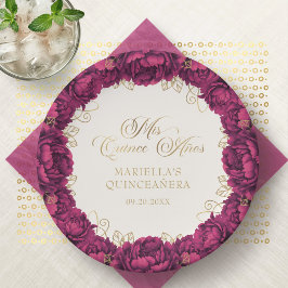 Burgundy Floral Quinceanera Pappteller