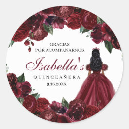 Burgundy Floral Quinceanera Round Stickers