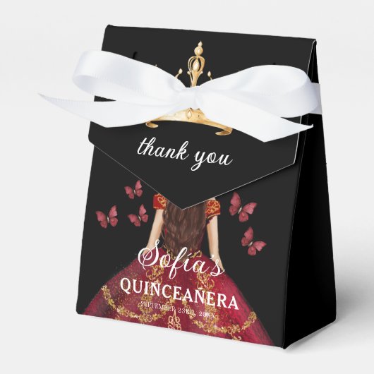 Burgundy Floral Quinceñera Butterfliegen Geschenkschachtel (Vorderseite)