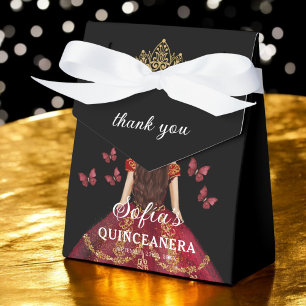 Burgundy Floral Quinceñera Butterfliegen Geschenkschachtel