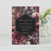 Burgundy Floral Romance Wedding Einladung (Stehend Vorderseite)