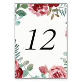 Burgundy Floral Rose Foliage Tischnummer Cards (Vorderseite)