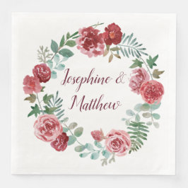 Burgundy Floral Rose Foliage Wreath Wedding Serviette