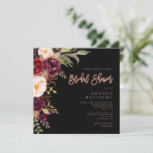 Burgundy Floral Rose Gold Black Brautparty Einladung (Stehend Vorderseite)