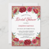 Burgundy Floral Rose Gold Glitzer Brautparty Einladung (Vorderseite)