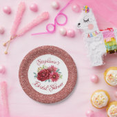 Burgundy Floral Rose Gold Glitzer Brautparty Pappteller (Party)
