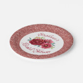 Burgundy Floral Rose Gold Glitzer Brautparty Pappteller (Schrägansicht)