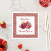 Burgundy Floral Rose Gold Glitzer Brautparty Serviette (Beispiel)