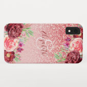 Burgundy Floral Rose Gold Glitzer Personalisiert Case-Mate iPhone Hülle (Rückseite (Horizontal))