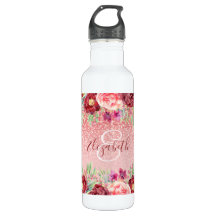 Burgundy Floral Rose Gold Glitzer Personalisiert