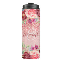 Burgundy Floral Rose Gold Glitzer Personalisiert