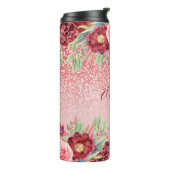 Burgundy Floral Rose Gold Glitzer Personalisiert Thermosbecher (Nach links gedreht)