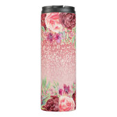 Burgundy Floral Rose Gold Glitzer Personalisiert Thermosbecher (Rückseite)