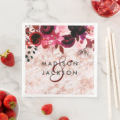 Burgundy Floral Rose Gold Marmor Wedding Monogram Serviette (Beispiel)