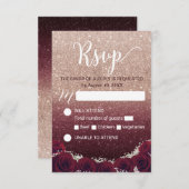 Burgundy Floral Rose Gold Ombre Wedding RSVP (Vorne/Hinten)