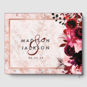Burgundy Floral & Rose Gold Wedding Monogram Gästebuch (Rückseite)