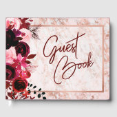 Burgundy Floral & Rose Gold Wedding Monogram Gästebuch (Vorderseite)