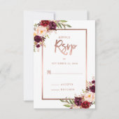 Burgundy Floral Rose Gold White Wedding RSVP (Vorderseite)